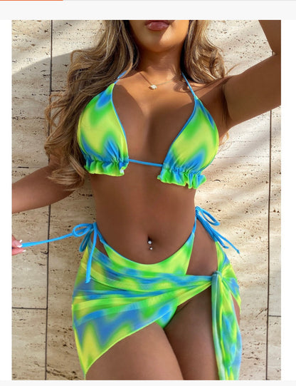 Neon Blue Three Piece Swimsuit