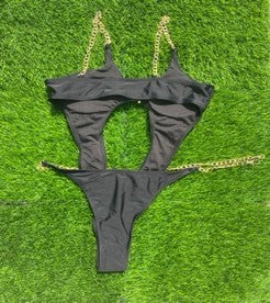 Black with Gold Chain  one piece thong